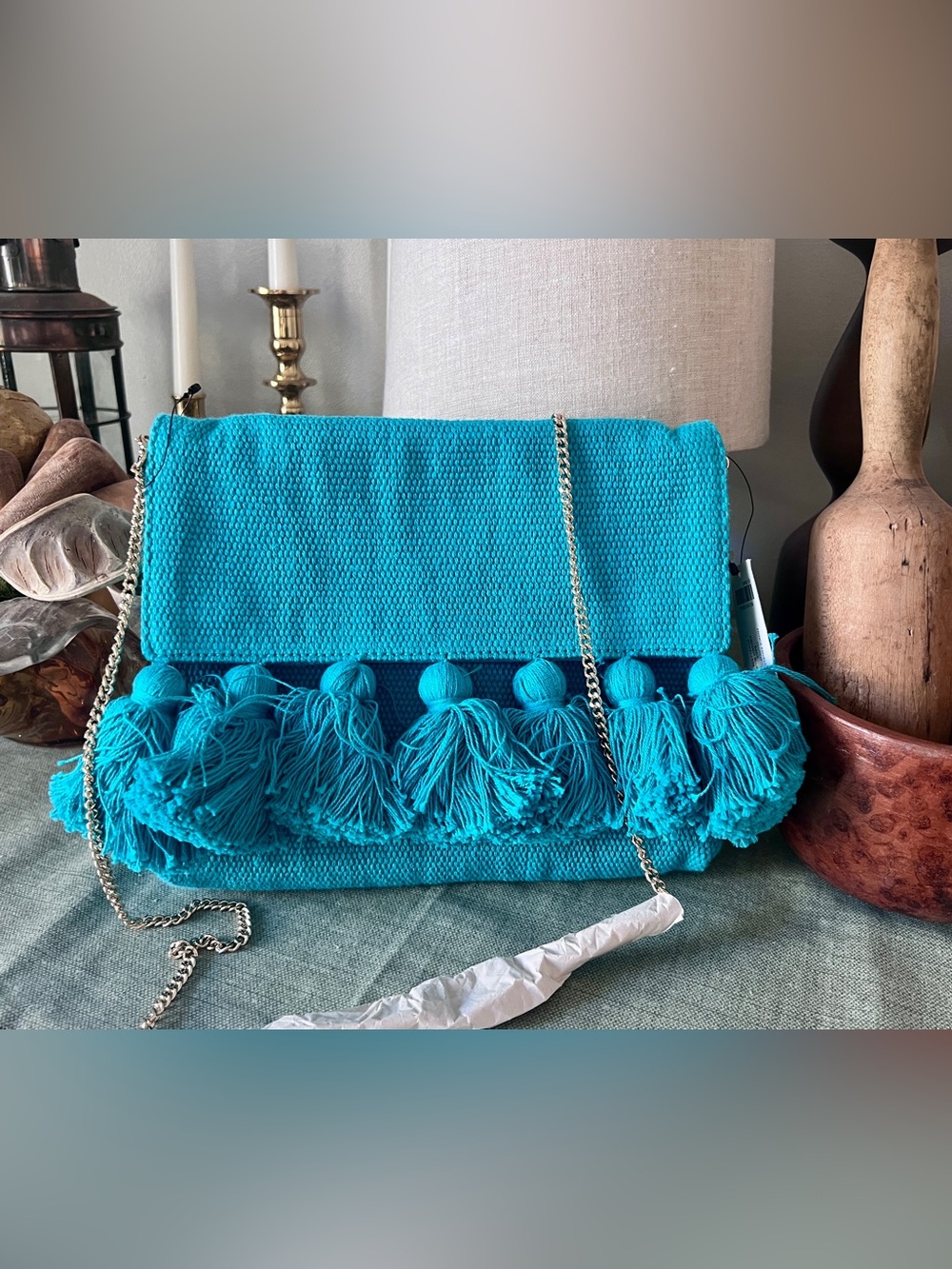 Chicos Turquoise Tassel Chain-Shoulder Clutch - Women Bags